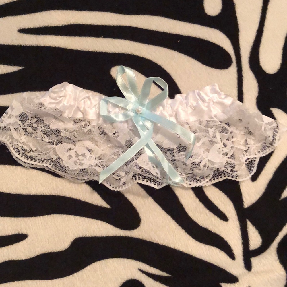 White lace Garter with Blue Ribbon